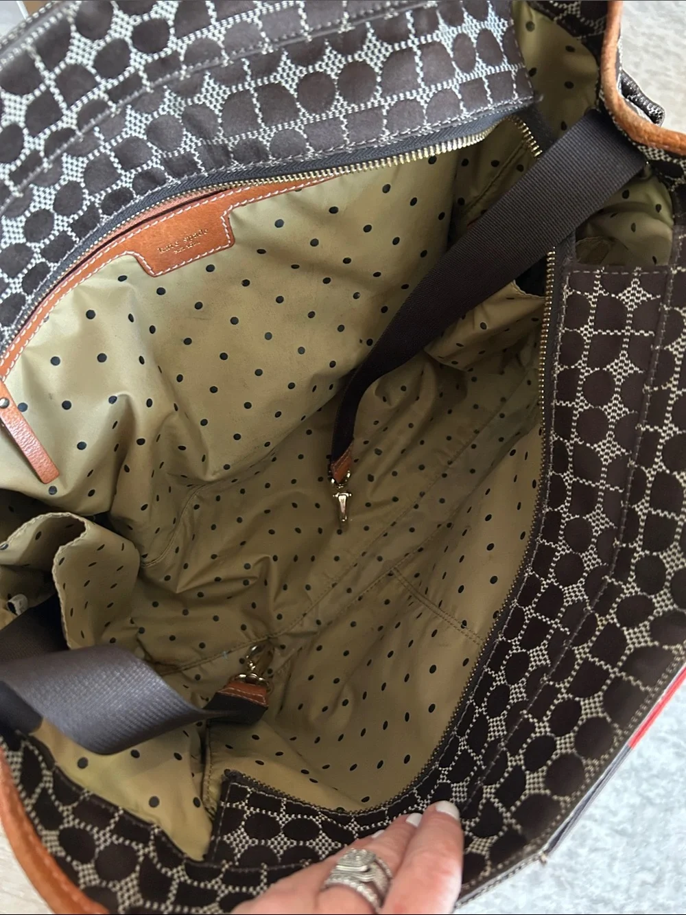 Kate Spade ♠️ New York Brown Tote with Red & Brown Center Stripe